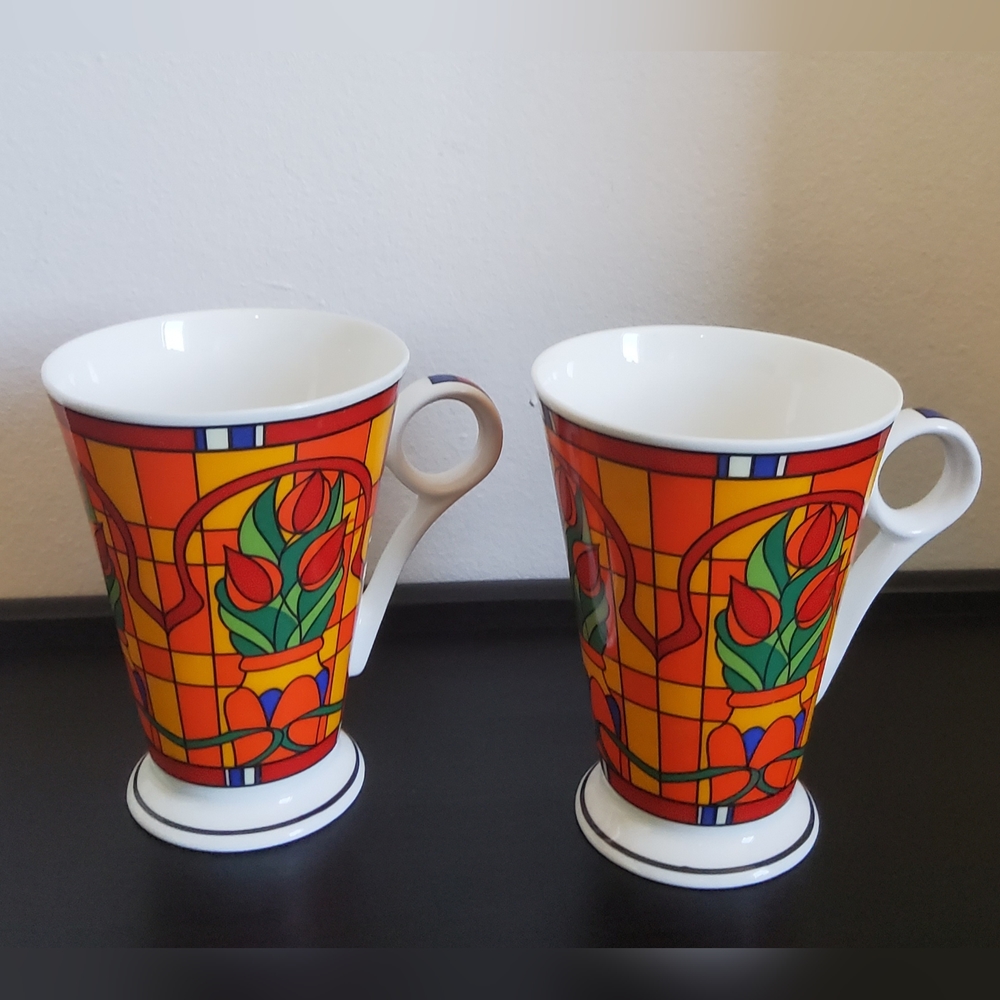 Vintage Art Deco Style Mugs by Wren Fine Bone China England, set of 2